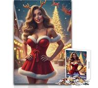 Puzzle difficile per adulti con ragazza di Natale in abito rosso, 1000 pezzi, gioco educativo per stimolare la mente, valore sentimentale, dimensioni 50x75cm