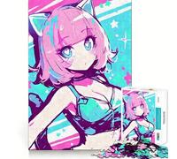Puzzle difficile per adulti con ragazza gatto anime dai colori pastello, 1000 pezzi, gioco di logica stimolante, ideale per momenti di condivisione, bordi trasparenti, regalo perfetto (50x75cm)