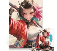 Puzzle difficile per adulti con ragazza guerriera Oni in rosso, 1000 pezzi, gioco di logica semplice e divertente, taglio di precisione, regalo di Natale (38x26cm)
