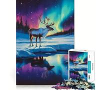 Puzzle difficile per adulti con renne sotto l'aurora boreale, 1000 pezzi, gioco di intelletto, momento di relax, taglio di qualità, (50x75cm)