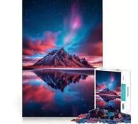 Puzzle difficile per adulti con riflesso di montagna sotto l'aurora boreale, 1000 pezzi, gioco di logica stimolante, ideale per momenti di condivisione, bordi trasparenti, regalo perfetto (50x75cm)