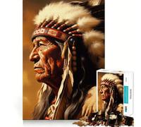 Puzzle difficile per adulti con ritratto di capo nativo americano, 1000 pezzi, gioco di logica, divertimento pacifico, opera d'arte ben definita (38x52cm)