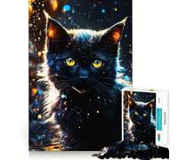 Puzzle difficile per adulti con ritratto di gatto nero mistico, 1000 pezzi, gioco di logica stimolante, ideale per momenti di condivisione, bordi trasparenti, regalo perfetto (50x75cm)