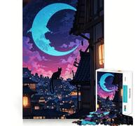 Puzzle difficile per adulti con sagoma di gatto notturna in una città giapponese, 1000 pezzi, stimola la memoria, gioco rilassante, taglio di alta qualità, regalo perfetto (38x26cm)