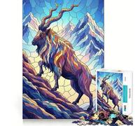 Puzzle difficile per adulti con scena di montagna e stambecco in vetro colorato, 1000 pezzi, stimola la memoria, calma e favorisce la fuga, bordi stretti, regalo speciale 38x52cm