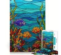 Puzzle difficile per adulti con scena sottomarina in vetro colorato e pesci 1000 pezzi stimola la memoria favorisce la calma e aiuta a fuggire dalla realtà con bordi netti regalo speciale 38x26cm