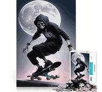 Puzzle difficile per adulti con scheletro skater al chiaro di luna, 1000 pezzi, gioco di logica, legame familiare, taglio di precisione, calda sorpresa 38x52cm
