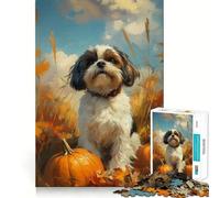 Puzzle difficile per adulti con Shih Tzu e zucche, 1000 pezzi, gioco di logica, legame familiare, taglio di precisione, sorpresa calorosa 38x52cm