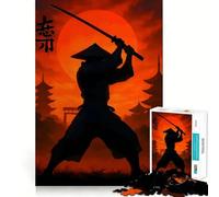 Puzzle difficile per adulti con silhouette di samurai con katana e tramonto, 1000 pezzi, stimolante per la memoria, rilassante, taglio liscio, classico, regalo (50x75cm)