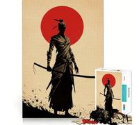 Puzzle difficile per adulti con silhouette di samurai e sole rosso, 1000 pezzi, stimola la memoria, favorisce la calma, taglio liscio, classico regalo (50x75cm)