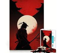 Puzzle difficile per adulti con silhouette di samurai, luna e tempio, 1000 pezzi, stimola la memoria, favorisce la calma, taglio liscio, classico regalo (38x26cm)