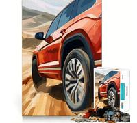 Puzzle difficile per adulti con SUV rosso su strada nel deserto, 1000 pezzi, gioco di intelletto, momento di relax, taglio di qualità, (38x52cm)