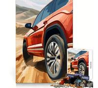 Puzzle difficile per adulti con SUV rosso su strada nel deserto, 1000 pezzi, gioco di intelletto, momento di relax, taglio di qualità, (38x52cm)