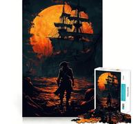 Puzzle difficile per adulti con tema "Tramonto dei pirati e barca", 1000 pezzi, gioco di logica fine, divertente e rilassante, bordi precisi, regalo pensato (50x75cm)