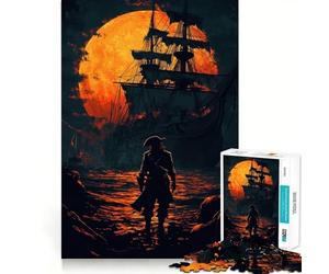 Puzzle difficile per adulti con tema "Tramonto dei pirati e barca", 1000 pezzi, gioco di logica fine, divertente e rilassante, bordi precisi, regalo pensato (50x75cm)