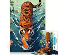 Puzzle difficile per adulti con tigre che guada nell'acqua tra le ninfee, 1000 pezzi, giocattolo intelligente, divertimento casual, taglio preciso, regalo artistico 50x75cm