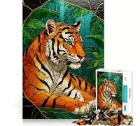 Puzzle difficile per adulti con tigre nella giungla e vetrata artistica, 1000 pezzi, per un'esperienza rilassante e piacevole, con dettagli nitidi e unici 50x75cm