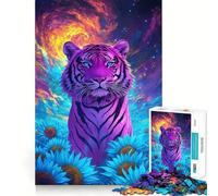 Puzzle difficile per adulti con tigre psichedelica e campo di girasoli, 1000 pezzi, gioco di logica semplice e divertente, taglio di precisione, regalo di Natale (38x26cm)