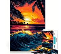 Puzzle difficile per adulti con tramonto e onde oceaniche, 1000 pezzi, ideale per rafforzare la memoria, alleviare lo stress e creare un'opera d'arte di alta qualità 50x75cm