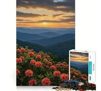 Puzzle difficile per adulti con tramonto in montagna e azalee in fiore, 1000 pezzi Un giocattolo che infonde tranquillità e divertimento Un'opera d'arte ben definita (38x52cm)