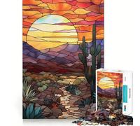 Puzzle difficile per adulti con vetrata raffigurante un tramonto nel deserto, 1000 pezzi, ideale per rafforzare la memoria, alleviare lo stress e creare un'opera d'arte di alta qualità 38x26cm
