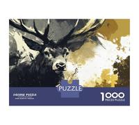 Puzzle Difficile Per Adulti Da 1000 Pezzi Abstract Digital Art Deer with Golden Splatter Puzzle Per Adolescenti Gioco Per Famiglie Vacanza A Casa Passatempo Impegnativo Da Completare 52x38cm/1000pcs