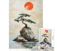 Puzzle difficile per adulti da 1000 pezzi albero bonsai solitario e sole rosso giocattolo educativo opera d'arte regalo per gioco educativo Ogni pezzo è unico Dimensioni: 50x75cm