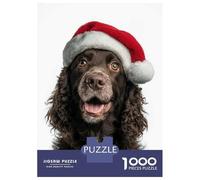 Puzzle Difficile Per Adulti Da 1000 Pezzi American Water Spaniel Dog with Santa Hat Portrait Puzzle Per Adulti Giocattolo Decorazione Da Parete Antistress Regalo Di Compleanno, Regali, 38x26cm/1000pcs