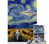 Puzzle difficile per adulti da 1000 pezzi,astronauta in un campo di girasoli con UFO,decorazioni per la casa,giocattoli,idee regalo per giochi educativi Ogni pezzo è unico - dimensioni 38x52cm