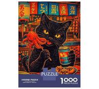 Puzzle Difficile Per Adulti Da 1000 Pezzi Black Cat Eating Octopus And Drinking Soda Puzzle Per Adulti Gioco Pratico Difficile Regalo Di Compleanno, Regali, 38x26cm/1000pcs