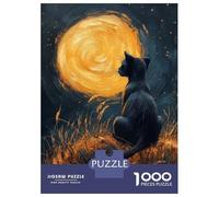 Puzzle Difficile Per Adulti Da 1000 Pezzi Black Cat Gazing at The Moon Puzzle Per Adulti Gioco Pratico Per Divertimento in Famiglia Difficile Da Completare 38x26cm/1000pcs