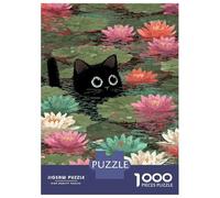 Puzzle Difficile Per Adulti Da 1000 Pezzi Black Cat in Lily Pond Pixel Art Puzzle Per Adulti Gioco Pratico Difficile Regalo Di Compleanno, Regali, 70x50cm/1000pcs