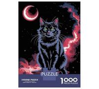 Puzzle Difficile Per Adulti Da 1000 Pezzi Black Cat Under Crescent Moon Art Puzzle Per Adulti Giochi Rilassanti Migliora La Memoria Sfida Educativa 70x50cm/1000pcs