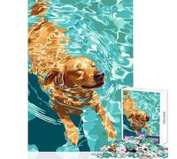 Puzzle difficile per adulti da 1000 pezzi Cane che nuota nell'acqua blu Giocattolo educativo Opera d'arte Regalo per gioco educativo Ogni pezzo è unico - Dimensioni 38x26cm