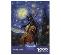 Puzzle Difficile Per Adulti Da 1000 Pezzi Cat Playing Cello Under Starry Night Puzzle Antistress, Divertente E Umoristico, Sfida Educativa 52x38cm/1000pcs