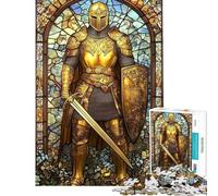 Puzzle difficile per adulti da 1000 pezzi Cavaliere d'Oro arte vetrata puzzle per adolescenti attività divertenti per passare il tempo a casa durante le vacanze gioco stimolante regalo 38x52cm