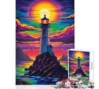 Puzzle difficile per adulti da 1000 pezzi colorato faro al tramonto giocattolo educativo opera d'arte regalo per gioco educativo Ogni pezzo è unico Dimensioni: 50x75cm