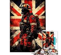 Puzzle difficile per adulti da 1000 pezzi con bandiera britannica e vigili del fuoco Puzzle rilassante per adulti stimolante per la memoria e impegnativo da completare (dimensioni 38x52cm)
