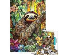 Puzzle difficile per adulti da 1000 pezzi con bradipo nella giungla effetto vetrata Gioco rilassante per adulti stimola la memoria e rappresenta una sfida impegnativa da completare (38x52cm)