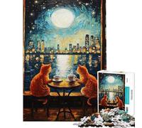 Puzzle difficile per adulti da 1000 pezzi con gatti caffè e appuntamento Puzzle antistress per adulti decorazione per la casa impegnativo da completare (dimensioni 38x52cm)