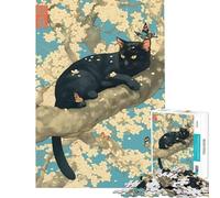 Puzzle difficile per adulti da 1000 pezzi con gatto nero e albero di ciliegio in fiore Gioco impegnativo e stimolante per passare il tempo durante le vacanze ideale per i maggiori di 14 anni 50x75cm