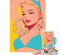 Puzzle difficile per adulti da 1000 pezzi con illustrazione di una donna bionda in bikini blu Gioco per famiglie stimolante ideale come regalo per attività in famiglia (dimensioni 38x52cm)