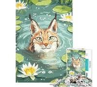 Puzzle difficile per adulti da 1000 pezzi con illustrazione di una lince in uno stagno di ninfee Gioco impegnativo e stimolante per passare il tempo durante le vacanze a casa ideale per i maggiori