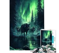 Puzzle difficile per adulti da 1000 pezzi con lupo sotto l'aurora boreale Attività divertenti da fare a casa montaggio del modello giocattolo antistress per ragazzi dai 14 anni in su (50x75cm)