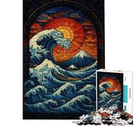 Puzzle difficile per adulti da 1000 pezzi con motivo a vetrata e onde ideale per rilassarsi perfetto per le vacanze o come regalo di compleanno (dimensioni 38x26cm)