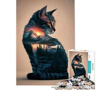 Puzzle difficile per adulti da 1000 pezzi con paesaggio di gatti e doppia esposizione Attività divertenti da fare a casa in famiglia giochi divertenti Adatto a partire dai 14 anni (50x75cm)