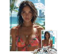 Puzzle difficile per adulti da 1000 pezzi con ragazza bruna in bikini sulla spiaggia sfida educativa decorazione da parete gioco per ragazzi dai 14 anni in su (38x26cm)