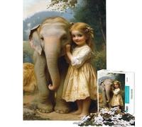 Puzzle difficile per adulti da 1000 pezzi con ragazza ed elefante attività divertenti da fare in casa sfida impegnativa giocattolo decorativo da parete per maggiori di 14 anni (38x26cm)