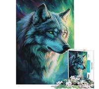 Puzzle difficile per adulti da 1000 pezzi con ritratto di lupo e aurora boreale Attività divertenti da fare in casa sfida impegnativa giocattolo decorativo da parete per maggiori di 14 anni (38x52cm)