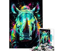 Puzzle difficile per adulti da 1000 pezzi con ritratto di rinoceronte colorato sfida educativa decorazione da parete gioco per ragazzi dai 14 anni in su (38x52cm)